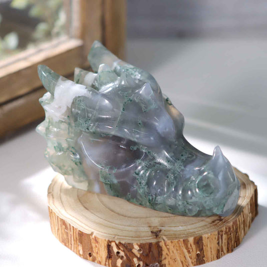 Moss Agate Dragon Head